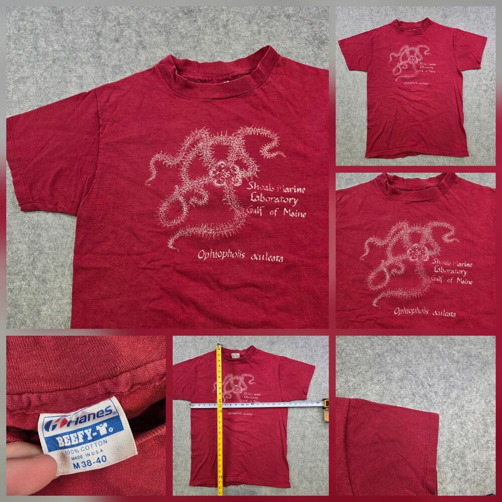 Vintage 90s Shoals Marine Laboratory T Shirt Mens Medium Red Gulf Of Maine Hanes